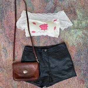 Black boho faux leather pleather midrise shorts